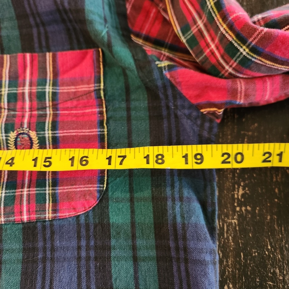 Y2K Tommy Hilfiger Patchwork Tartan Plaid Oxford Button Down Shirt L Academia - Picture 5 of 10